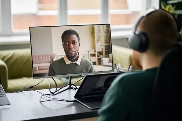Man attending online mediation Blackburn MIAMS session